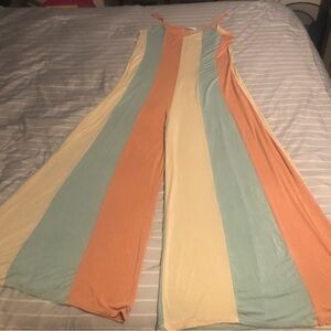 ADORA Pastel Multicolor Striped Wide Leg Jumpsuit Spaghetti Strap Boho Summer